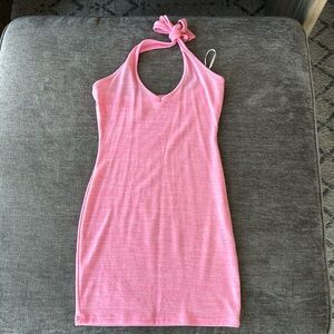 Pink Bodycon Halter Mini Dress